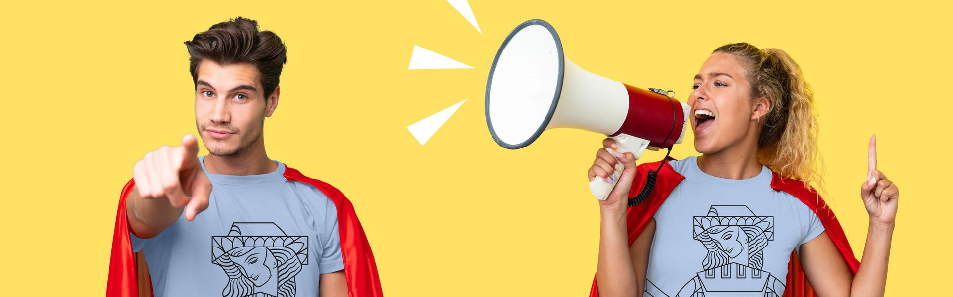 grafika z mężczyzną i kobietą trzymającą megafon