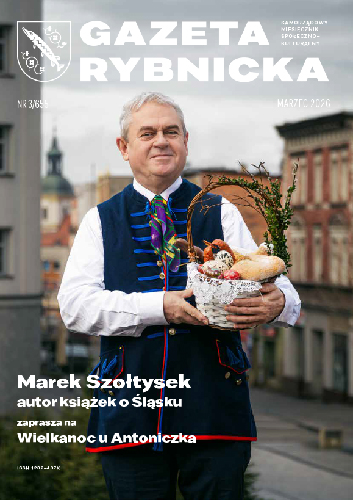 Okładka bieżącego numeru Gazety Rybnickiej - Marek Szołtysek z koszykiem wielkanocnym